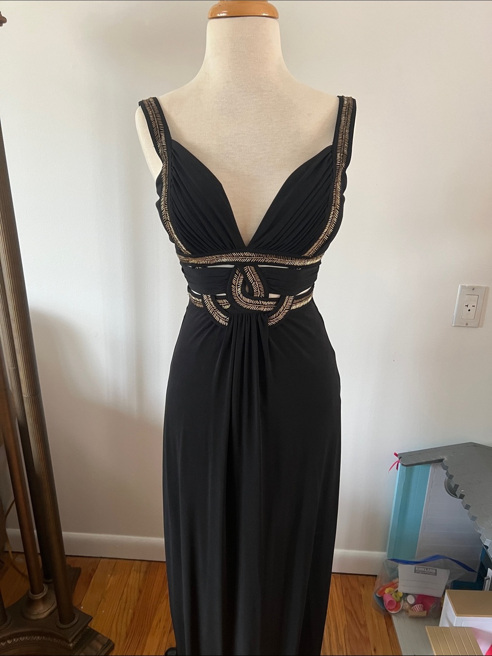 Guess black maxi dress with gold beading NWOT